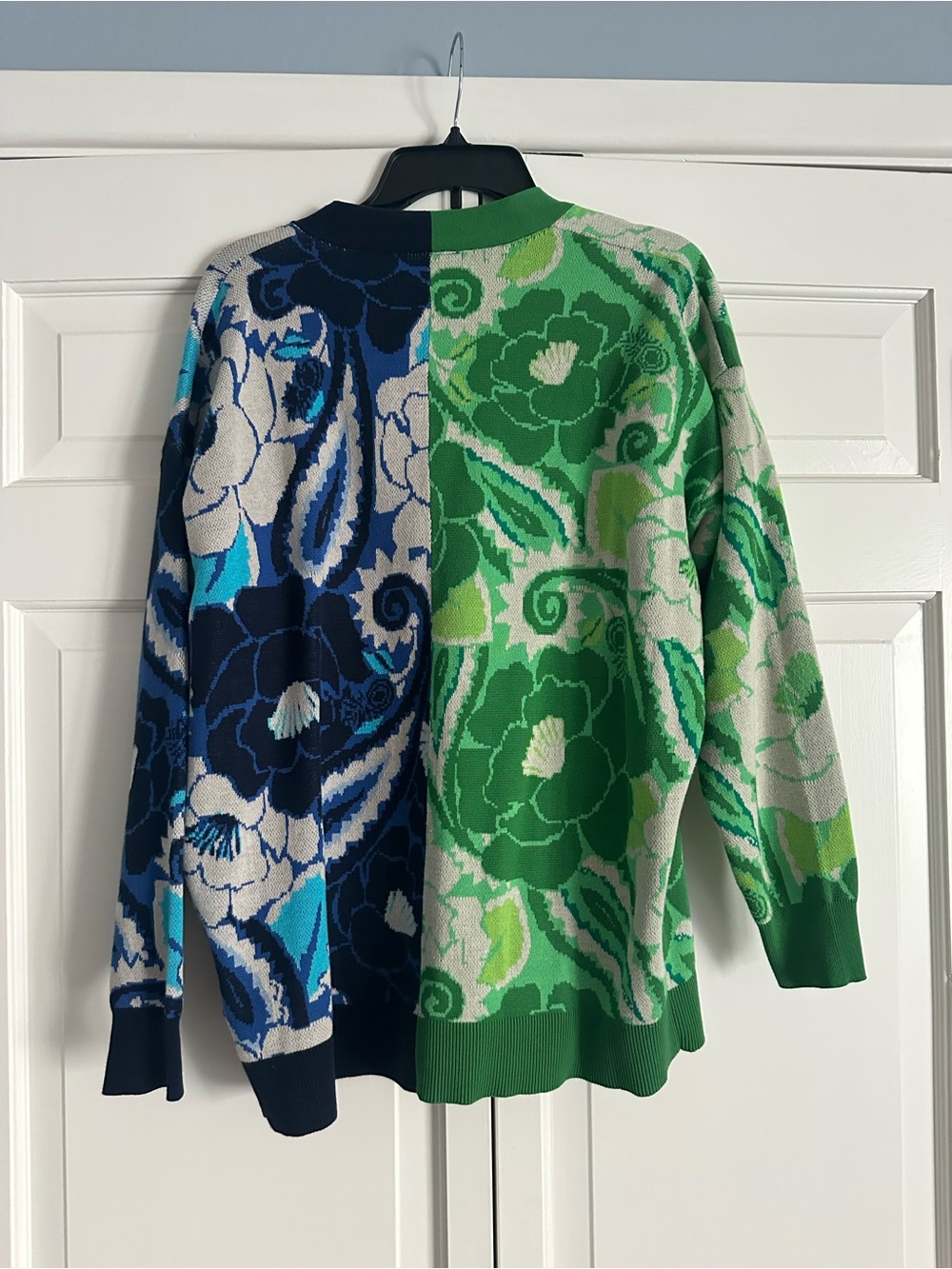 FARM Rio Two-Tone Patchwork Floral Cardigan - Green & Blue - Picture 2 of 3